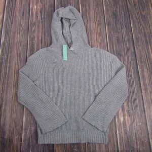 Abound Sweater Womens XS Grey Heather Hooded Knit Pullover Cotton Blend Ribbed